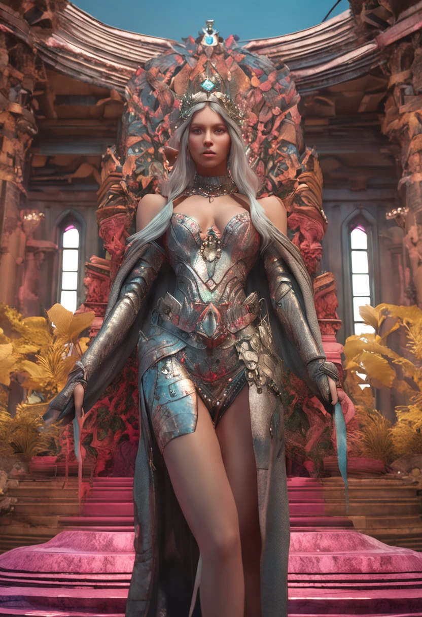 Perfect woman, full body, colorful hair, royal, crown, princess, queen, dystopian, highly detailed, soft lighting, detailed face, perfect face, anime, concept art, intricate artwork masterpiece, vogue magazine, story, fantasy, ominous, esoteric, intricate, body, epic, ultra high quality model, unreal engine, global illumination, detailed, intricate environment, octane render
