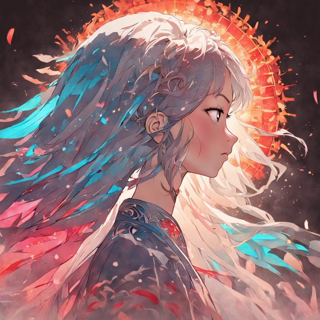 (White background:1.4),(Silhouette of a girl's head, Eyes closed, colorfull long hair, Oriental elements),(Chinese illustration:1.3,paper art:1.3, Quilted paper art:1.2),( reasonable design, Clear lines, High sharpness,Best quality, Very detailed, Masterpiece, movie light effect, 4K )