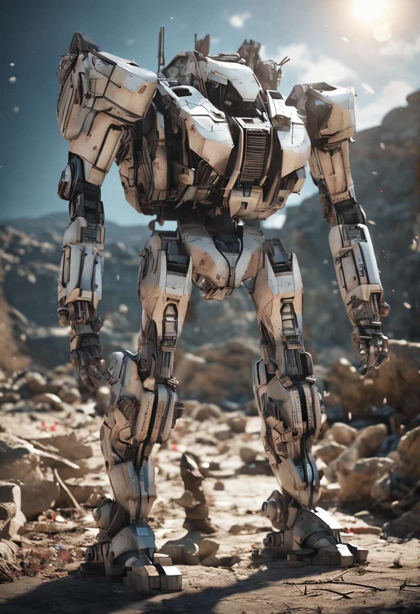 ((best qualtiy)), ((tmasterpiece)), ((Realistis)), (A detailed), (realisticlying:1.5), A futuristic girl, (Thick stature), (white straitjacket), In the picture, a beautiful girl with short hair with white messy hair appears,s delicate face,Wearing a steam mech,The mecha on the body is in a state of battle damage,The mech on his body was smashed to pieces,A large area of mecha on his body was shattered,The girl's body was revealed, HDR, Ray traching, NVIDIA RTX, Hyper-Resolution, Unreal 5, sub surface scattering, PBR textures, Post-processing, Anisotropic filtering, depth of fields, Maximum clarity and sharpness, trichotomy,8K original,(Luminous Particle:1.4),(VerydetailedCG,Unity 8k壁纸,3D,cinmatic lighting,lens flare glow),Reflectors,Sharp focus,