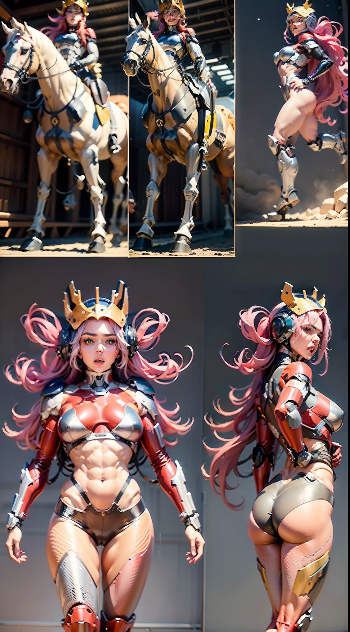 A female centaur,She is famous in the multiverse,She is both a female centaur, half human, half horse, half horse,It is also a female Yingzhao。She blends both images,The first is:((The head of the horse/neck/Shoulder these parts,Replaced with a beautiful female human upper body):9.9),of females are half-centaurs, half-horses, half-humans,The second is:((The head of the horse/neck/lower back/hason/gluteal/Shijo Thigh Female Embodiment):9.9),'s((Female half-horse with beautiful woman's):9.9,Chimer):9.9),(It's like a female human wearing a half-horse-like costume and making a seamless chimera:9.9),This chimerization is based on powerful futuristic technology。The ultra-wide-angle lens captures the image of her beautiful and ethereal wings on the ionosphere launching a super-high-speed charge and leaping。Her front half is distinctly feminine,Tall sexy body,possessed(K cup giant coconut tit chest:9.9),It has a small man's waist butterfly straddling(Long legs:9.9),The embedded interface of the half-horse part of the bent feminine state of the back half of the body is in the hip position。(The horse-shaped, half-horse torso form of her back body is completely female humanization9.9)。The chest cavity of a woman in the shape of a bent dog style embedded in the lower back position of the beautiful woman's body starting from the upper part of the sternum/lower back/Ventral transverse。Then there are the sexy beauty's upright hips,(Her entire body has been completely female and replaced by a female body:9.9),Including the half-horse part。Mechanized armor covers the legs with knee-shaped anti-joints and feet,And these parts are highly anthropomorphic,This makes her legs graceful and slender,Her four horse legs exploded in length proportions and was slender and toned,Under the legs are skinny white feet dressed in Skyscraper Heels,Use Midjourney's advanced stroke tools and color palettes, as well as texture packs, model packs, and texture tools,Concentration,Include all parts of her