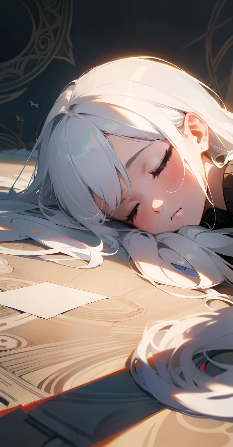(8k, RAW Photo, Best Quality, Masterpiece: 1.2), (Extremely Detailed CG, Ultra Detailed, Best Shadow: 1.1), 1girl, Ground, Upper Body, Paint, Drawing, Paper Texture, Ultra High Resolution, ((extremely detailed face)), flat color, limited palette, low contrast, mature women, best lighting, sweater, sleeping, sleeping beauty, closing eyes, black eyeliner, a girl falling through the air, clouds, hair in the wind, mouth closed, white hair , white:1.6, (zentangle, mandala, tangle, tangle:1),
INFO