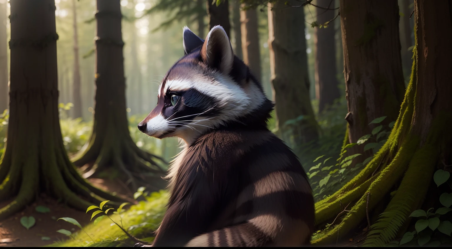 raccoon profile in woods