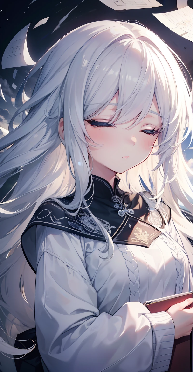 (8k, RAW Photo, Best Quality, Masterpiece: 1.2), (Extremely Detailed CG, Ultra Detailed, Best Shadow: 1.1), 1girl, Ground, Upper Body, Paint, Drawing, Paper Texture, Ultra High Resolution, ((extremely detailed face)), flat color, limited palette, low contrast, mature women, best lighting, sweater, sleeping, sleeping beauty, closing eyes, black eyeliner, a girl falling through the air, clouds, hair in the wind, mouth closed, white hair , white:1.6, (zentangle, mandala, tangle, tangle:1),
INFO