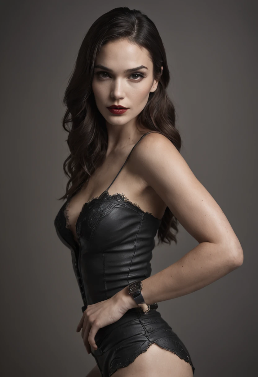 pintura sexy por Gal Gadot, {corpo inteiro:1} a beautiful and agitated gothic girl, muitos tatoos, peito fortemente tatuado, Rosto altamente detalhado, Lindo rosto perfeito, , nu