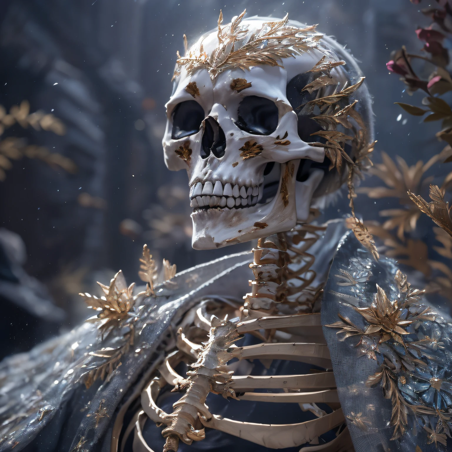 The skeleton of Shinzo Abe，Lunette de soleil，32K（tmasterpiece，k hd，hyper HD，32K）Purple-pink flowing hair，Golden Skeleton Jewelry District of the pond，Skeleton King ，Rusty copper dragon skull protector （The skeleton is realistic：1.4），Skull pattern robe，Purple-pink skull headdress，Snowflakes fluttering，The background is pure，Hold your head high，Be proud，The nostrils look at people， A high resolution， the detail， RAW photogr， Sharp Re， Nikon D850 Film Stock Photo by Jefferies Lee 4 Kodak Portra 400 Camera F1.6 shots, Rich colors, ultra-realistic vivid textures, Dramatic lighting, Unreal Engine Art Station Trend, cinestir 800，Hold your head high，Be proud，The nostrils look at people，Tsundere，Snowflakes fluttering，Snowflakes fluttering，Snowflakes fluttering，Snowflakes fluttering，Impeccable，( reasonable design, Clear lines, High sharpness,Best quality, Very detailed skeleton, The skeleton of a masterpiece, offcial art, movie light effect, 16K skeleton