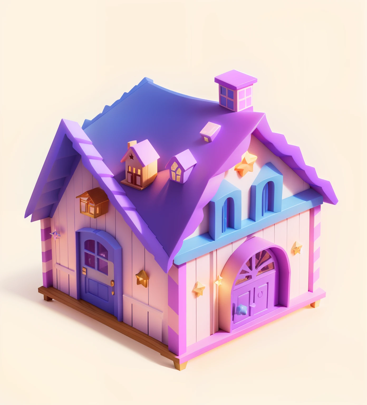 There is a small dollhouse,There is a star on it, Isometric 3d fantasy cute house, cute 3 d render, 3 d icon for mobile game, 3 d render stylized, stylized 3d render, fantasy house, in a candy land style house, kawaii hq render, 3d magical details, stylized as a 3d render