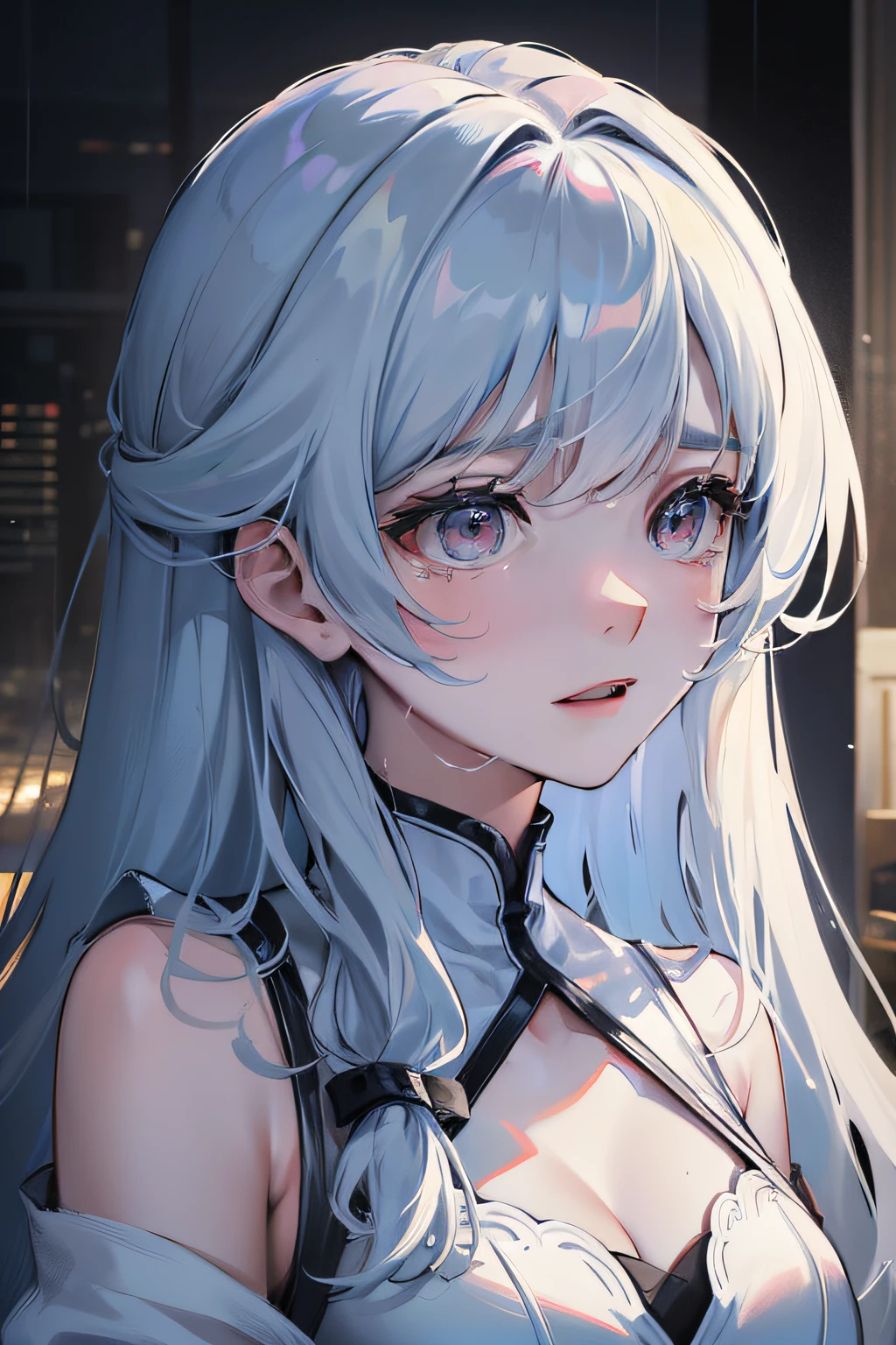 a teenager male,The upper part of the body, Cry for love, At the top of the building, Heavy raindrops fell, wetclothes, Wet hair, Clear face, Solitude, streaming tears, eyes reflection, streaming tears, teardrop, Ray traching, reflective light, lightand shade contrast, cinmatic lighting, closeup cleavage, tmasterpiece, best qualtiy, high detal, A high resolution, ccurate, textureskin, high high quality, hyper HD, HD
