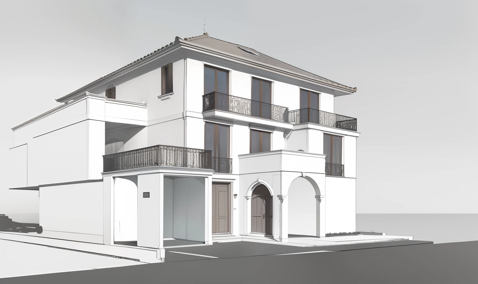 High-end individual villa, French architectural style, new classic, French-style trees.
