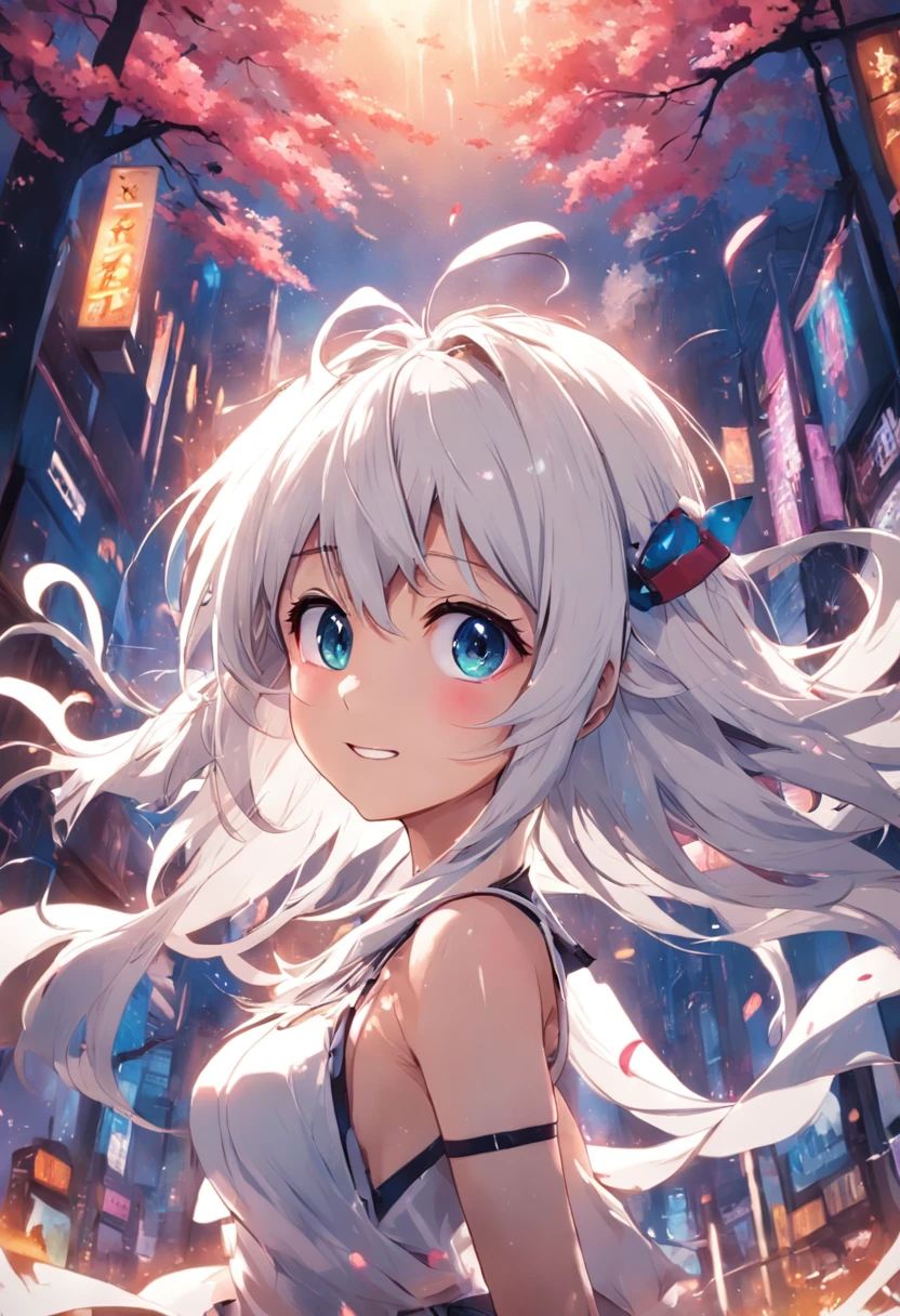 Two-dimensional girl，white color hair，B cup，ssmile