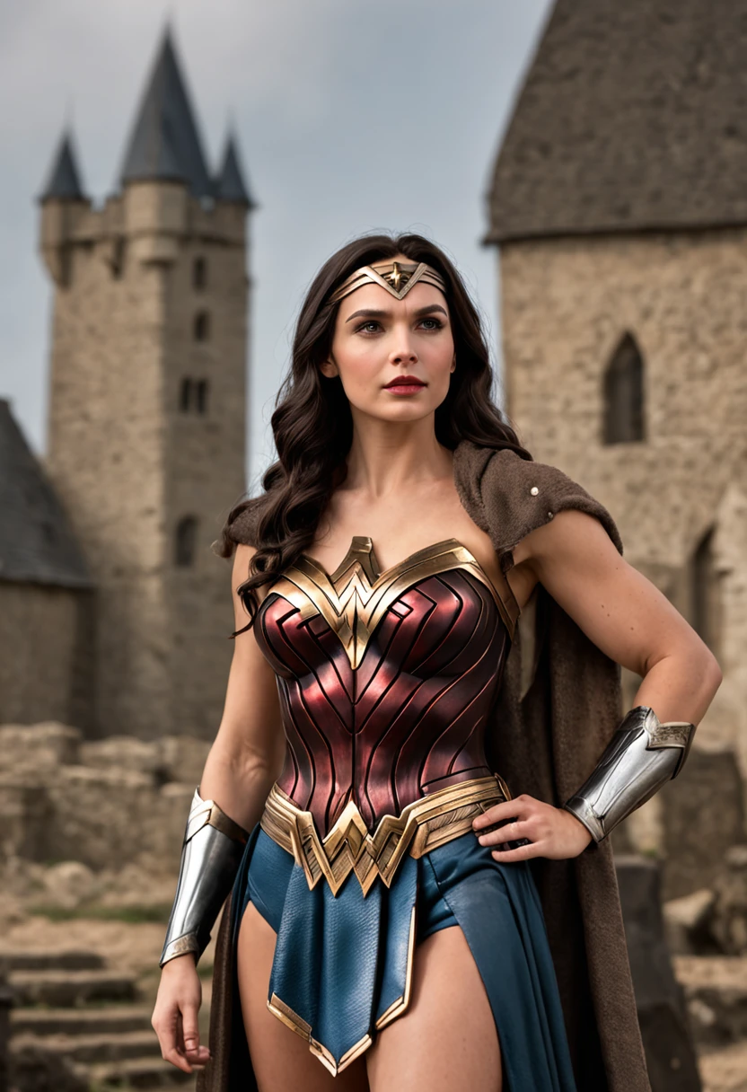 (wonder woman in medieval times era outfit, ultra high detail 8k)