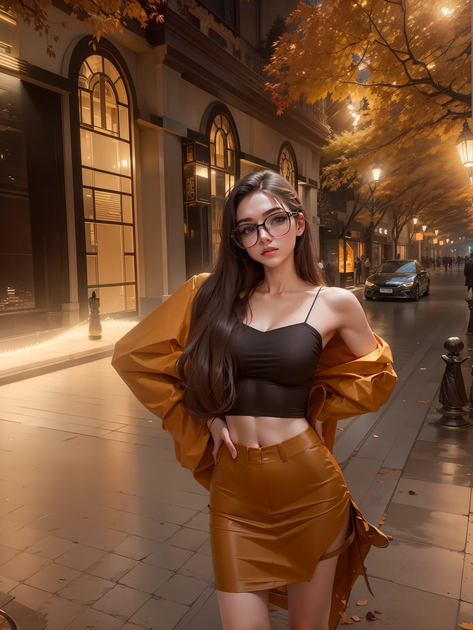 Pose under the indoor lights at night，High appearance，Tall and tall，The face is the human face，Pose in multiple orientations，Show off your autumn outfit，The face must be real，The face should be as European as possible，The model is a girl。A variety of clothing matching displays