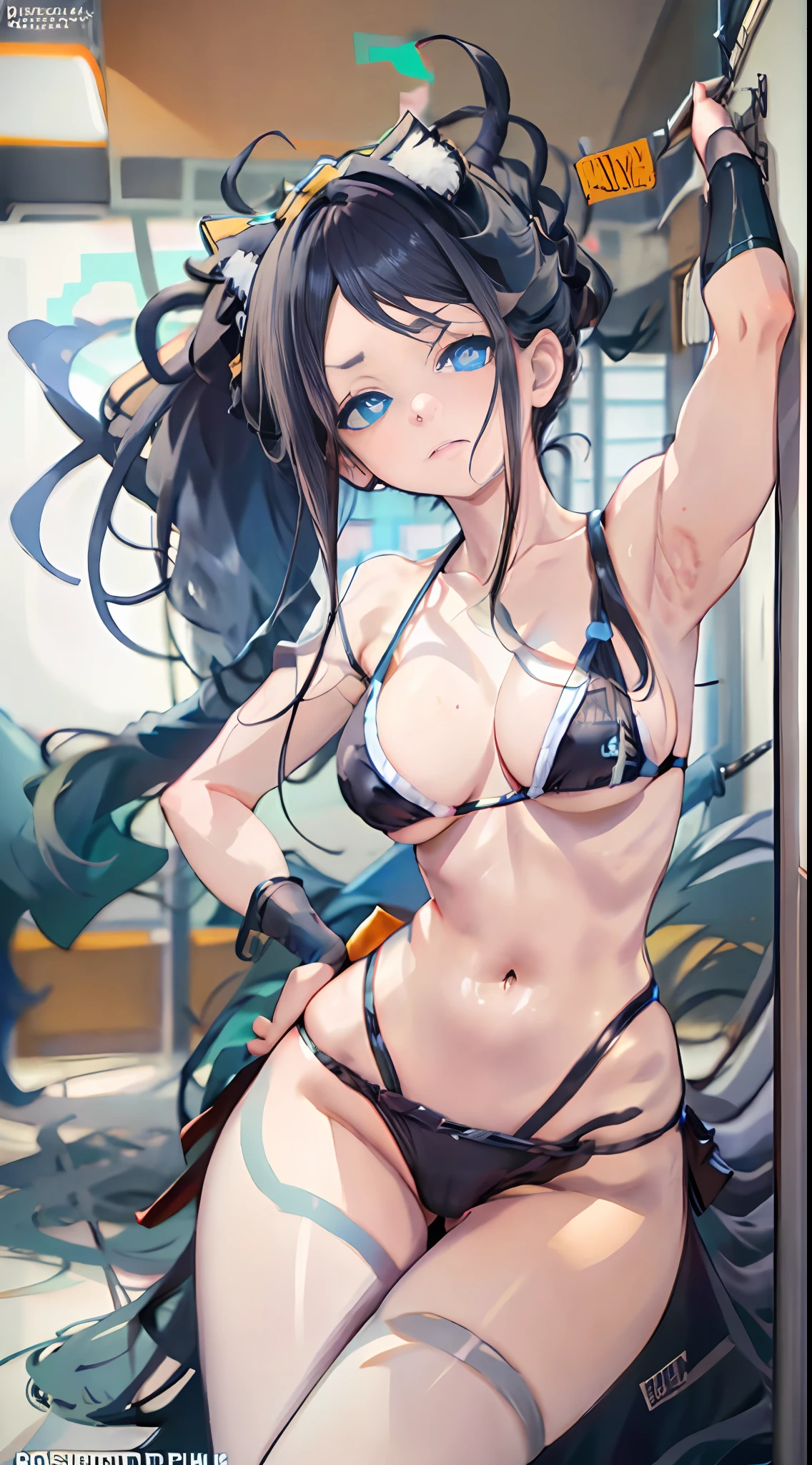 Cheers Saki | Blue Archives, Iwhole Body, (NSTDA.:1.2), (10, beste-Qualit, master-piece: 1.4), ultra-high resolution, (Realistic, photorealistic portrait: 1.48), 25-year-old girl , ( Micro Beetle View - Bikini Pass:1.11), Famous Japanese celebrities, gigantic breasts, My favorite cat ears with blue eyes...., Head Tilted, cowboy shot, View from the front, looking at the audience, expressionless, Beautiful Sea Zeiss f 150mm/ 2.8 Hasselblad, Whole body, foot , Ultra-Wide Angle