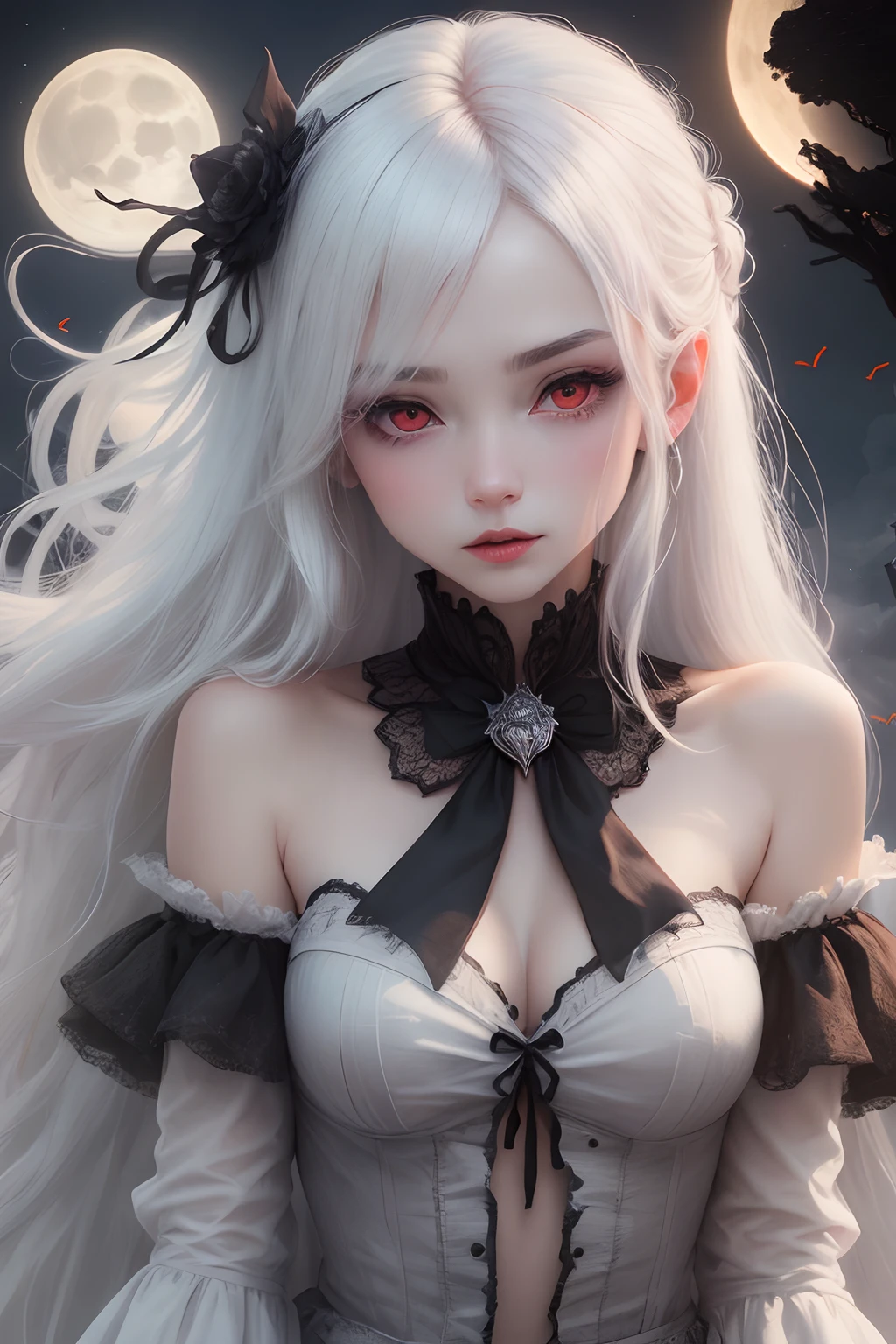 vampire, Moonlight, Red eyes, white hair, maiden --auto --s2