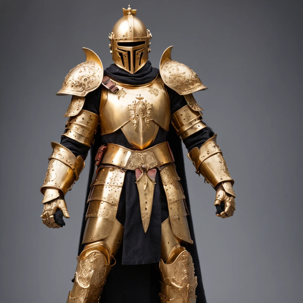 Knight wearing gleaming golden armor wielded a luminous aura that emanates a lot of light and a strong power that the hardest rock poses for presentation not cut image best quality possible