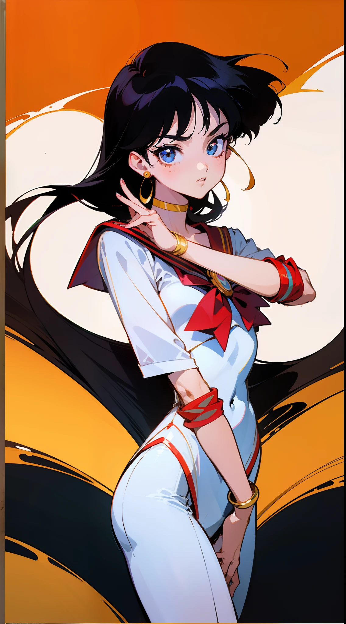 mis; an anime girl with black hair on front of a

poster ,Sailor Mars,in the style of vintage aesthetics,posh outfit,celebrity and pop culture references,animated gifs, gritty reportage, asante art, 32k uhd,19th century，90's anime