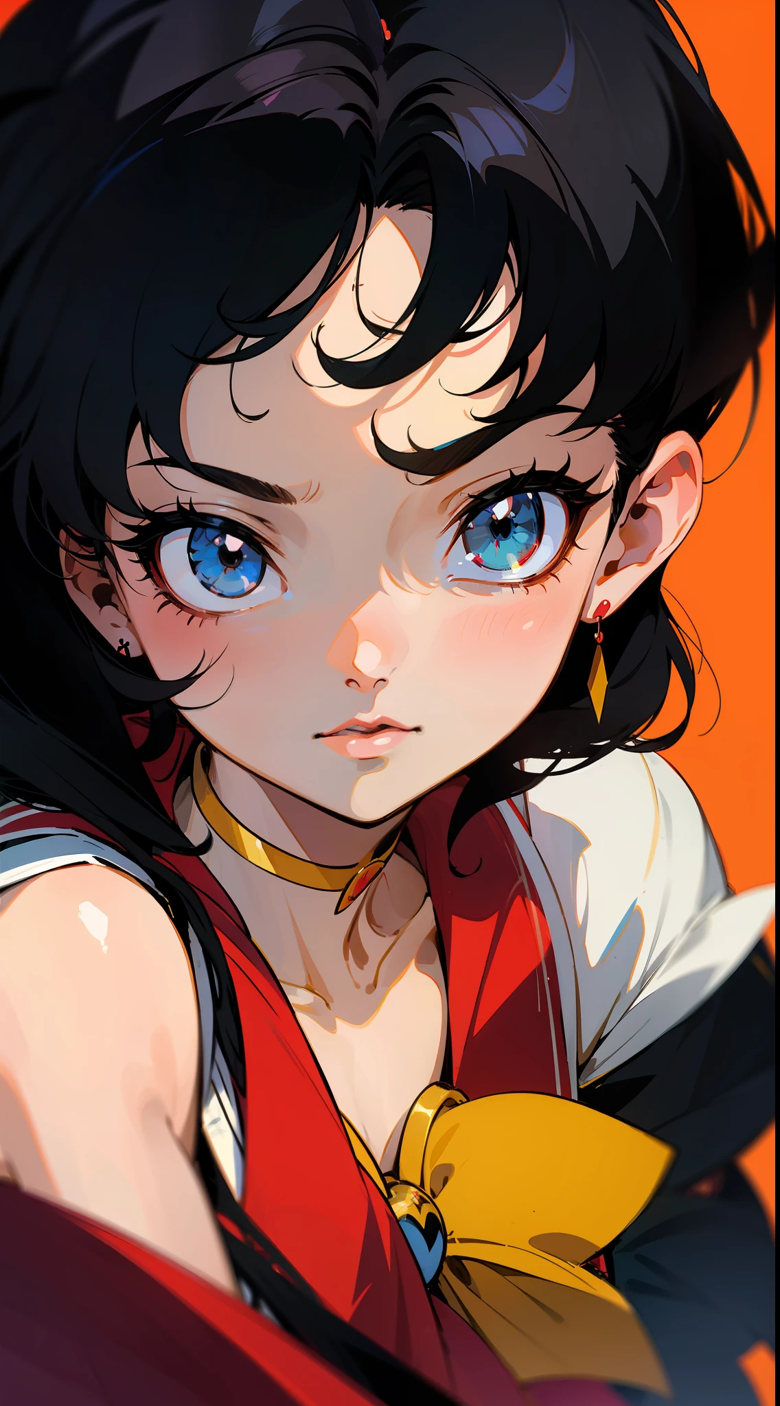 mis; an anime girl with black hair on front of a

poster ,Sailor Mars,in the style of vintage aesthetics,posh outfit,celebrity and pop culture references,animated gifs, gritty reportage, asante art, 32k uhd,19th century，90's anime