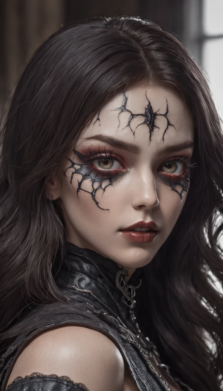The girl who lived with Venom, anime art style, distorted and exaggerated characters, highlights, close-up