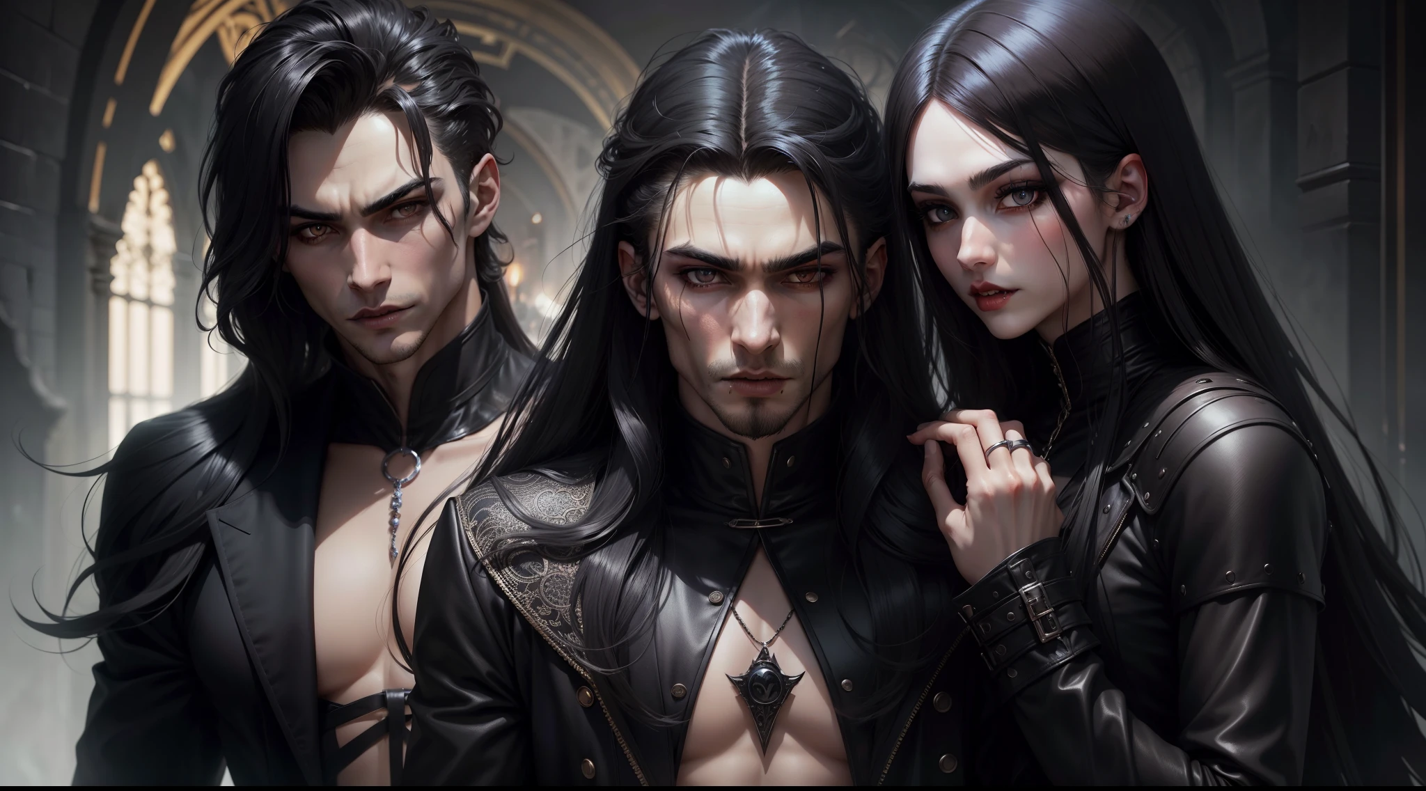 Vampires,male people,whaite hair,black-clad,Beautiful face,Beautiful eyes,Black eyes,shoun,Full body like
