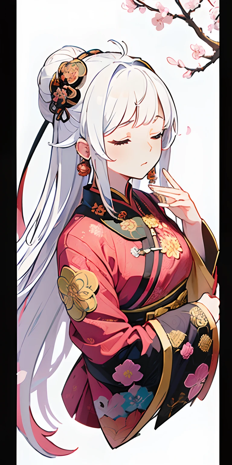 (white background:1.4),(Silhouette of a girl's head, closed eyes, long colorful hair, Oriental elements),ornamental elements, Sakura petals, bonsai, (Chinese illustration:1.3,Paper art:1.3, Quilted Paper Craft:1.2),( Reasonable Design, Clear Lines, High Sharpness, Best Quality, Highly Detailed, Masterpiece, Movie Light Effect, 4k )