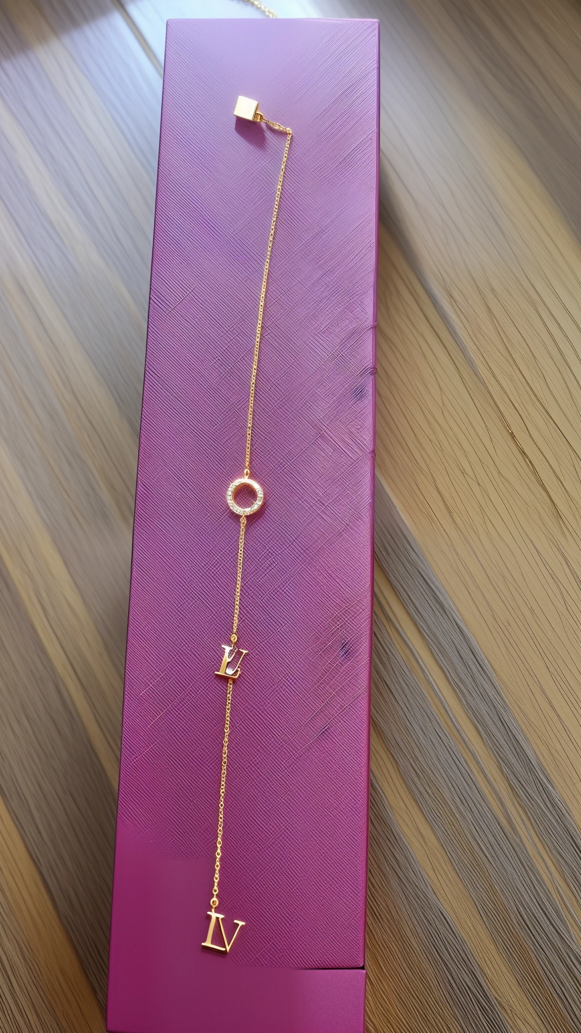 A close-up of a box,There is a necklace on it, Gold necklace, Gold bracelet, gold jewerly, Gold jewelry, Gold chain, 14k gold wire, gold jewels, golden jewelery, small necklace, lv jewelry, thin gold details, 16k, 1 6 k, gold chain necklace, gold chains, 9K, 9 k
