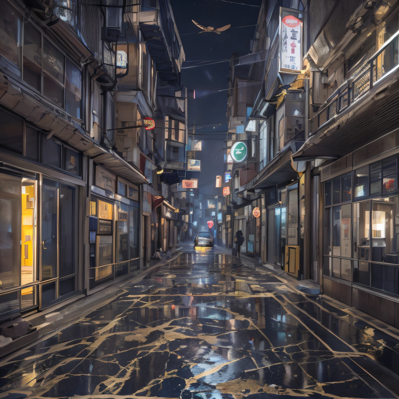 Backstreets,deep in the night,Lunar soil,城市,Gold filigree marble floor,Snowflakes fluttering,Silver Fire Bonsai Cyberpunk,hyper HD,disuse,Nuclear contamination,Serious nuclear contamination,