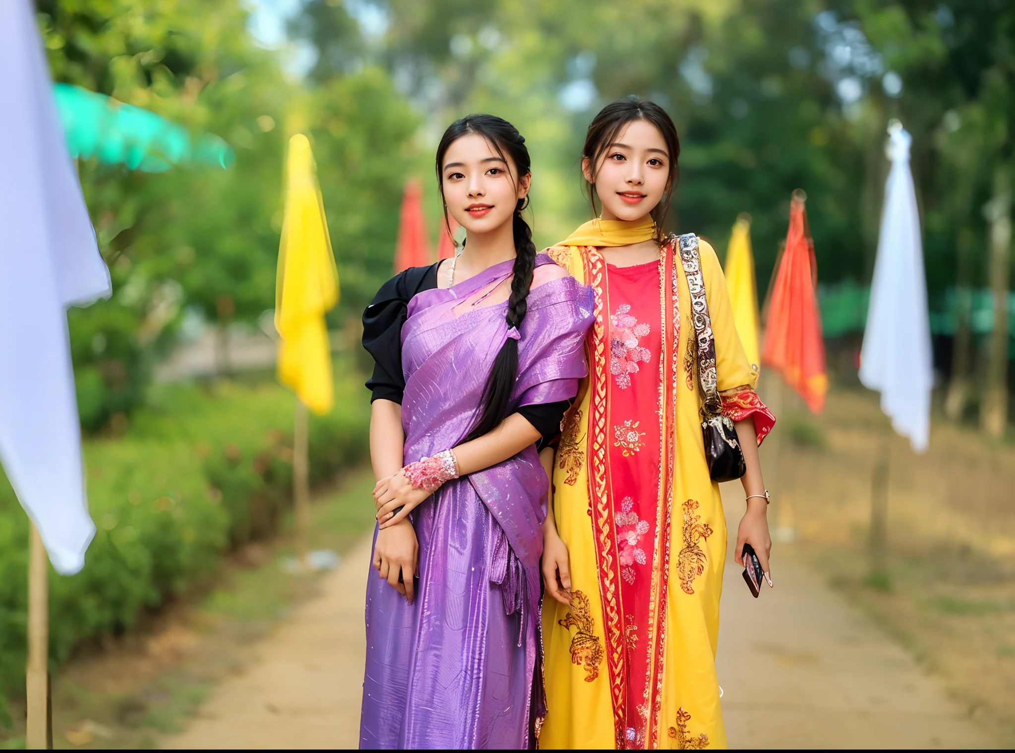 Close-up of faces,2 girl,happy,Delicate face,Smooth skin, ( bokeh, Out of Focus, Soft Lighting, God Ray, UHD)
