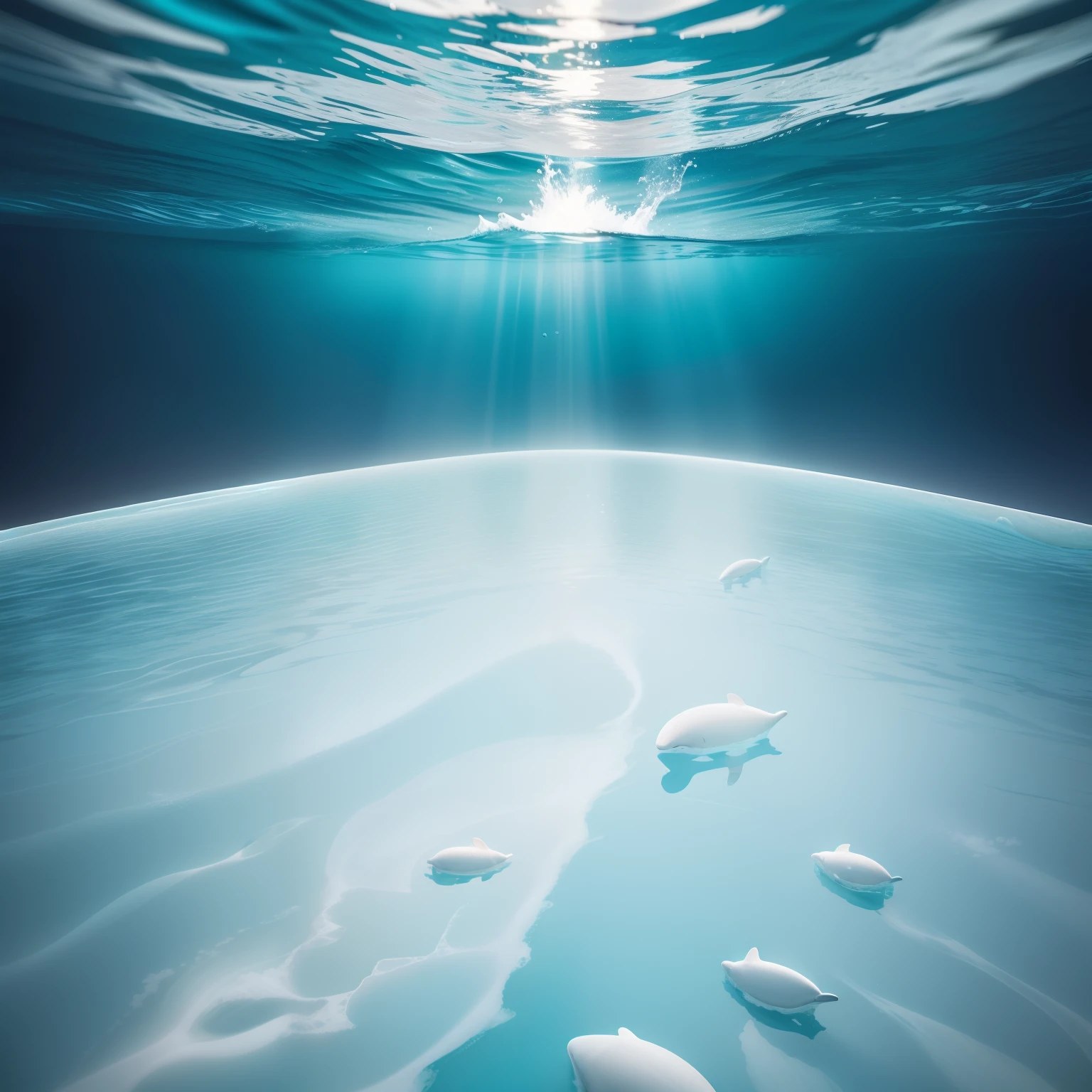 Underwater ice pool with white dolphins,Colored texture pattern,Beautiful artistic prints。
