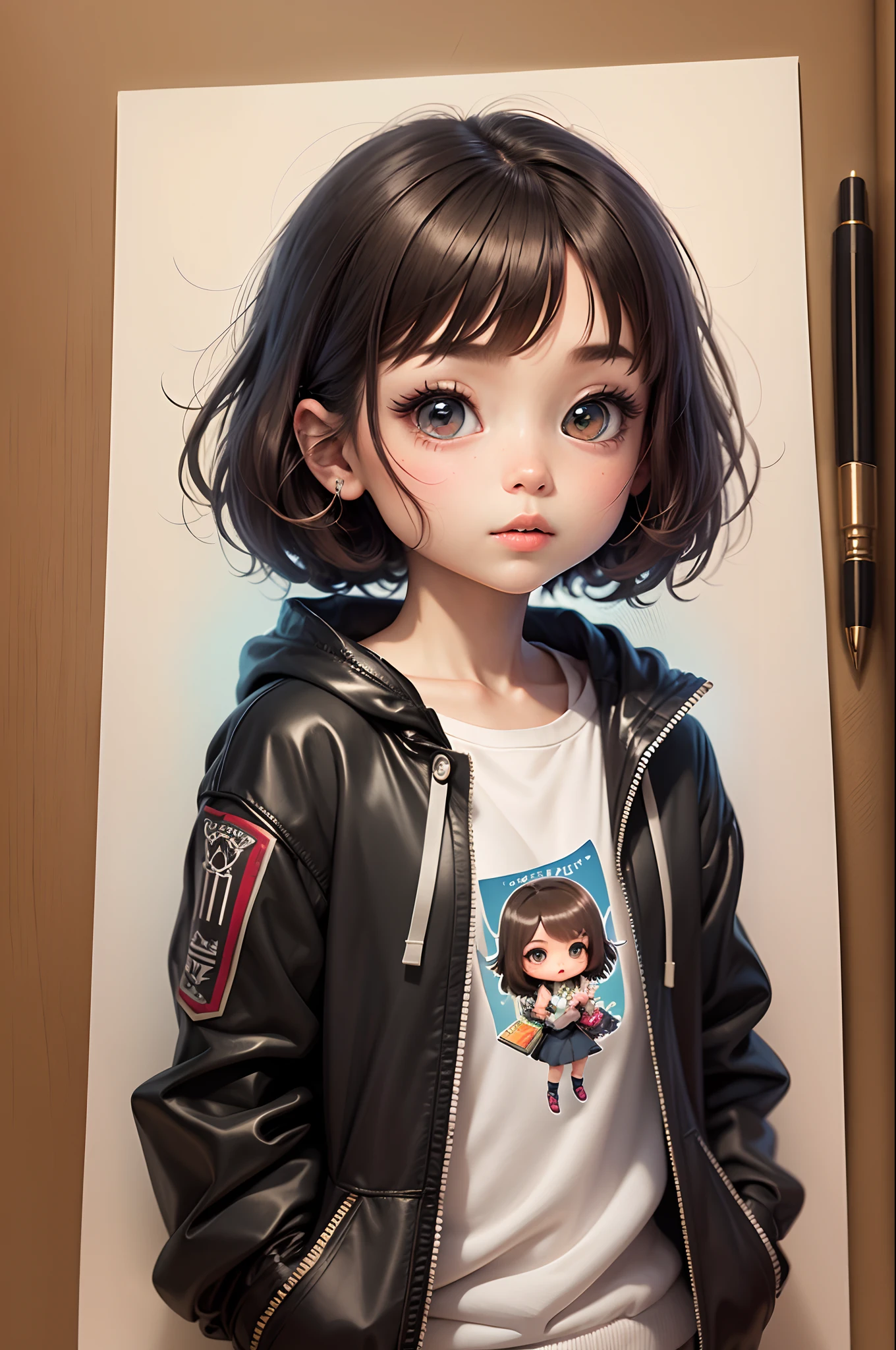 Illustration of a Chibi style girl, cute, Beautiful with a book in her hands, ultra realista, 32k. --auto --s2