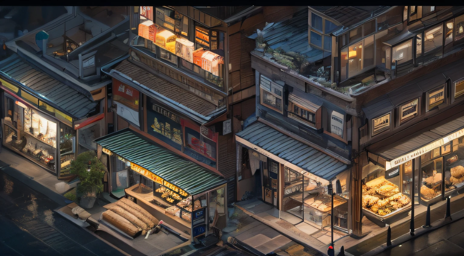 Bread block walking street back street，deep in the night，International city，Bread block stone floor，beachside，Silver Fire Bonsai Cyberpunk，hyper HD，disuse，run-down，