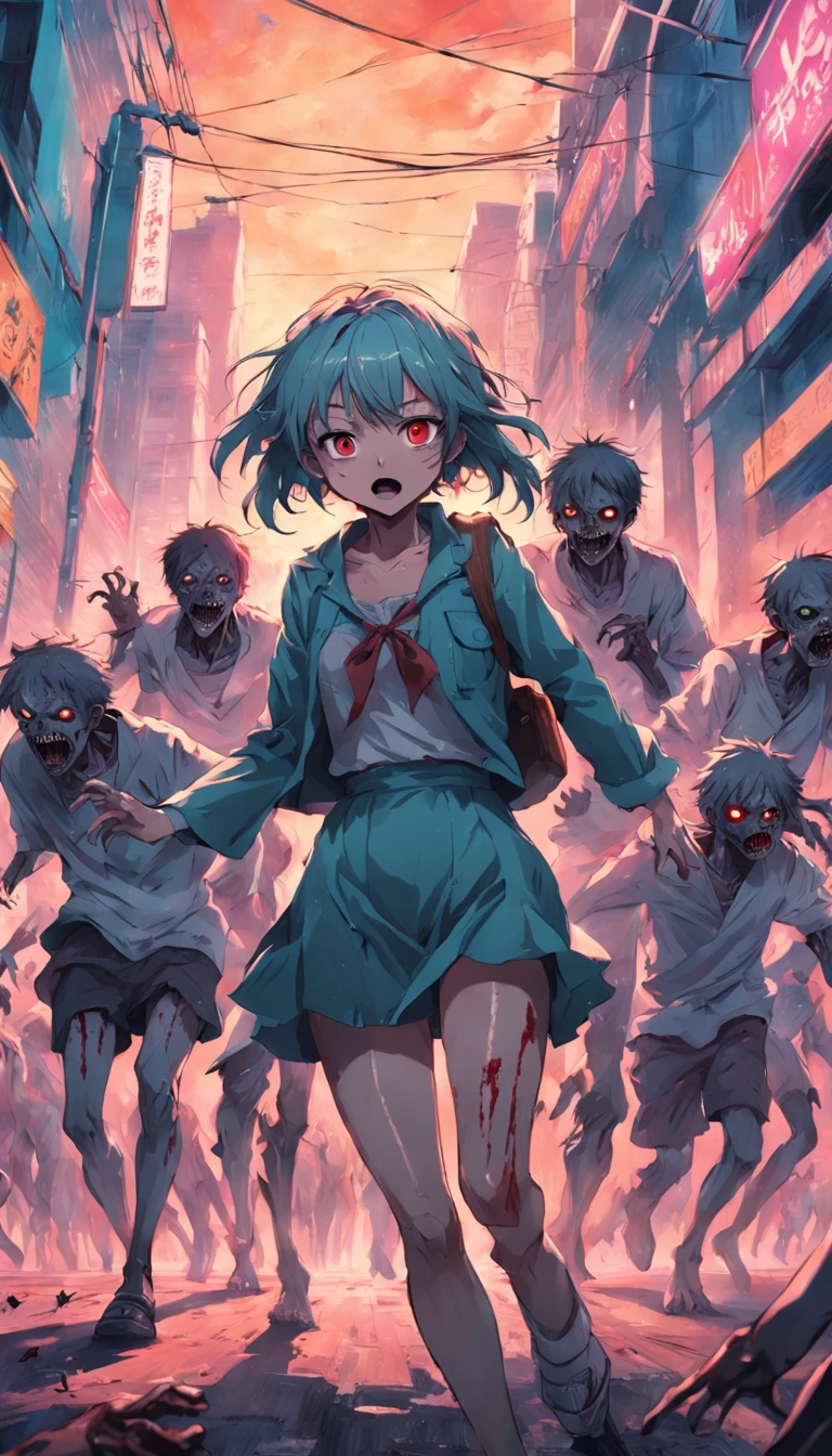 A group of zombies chasing one
