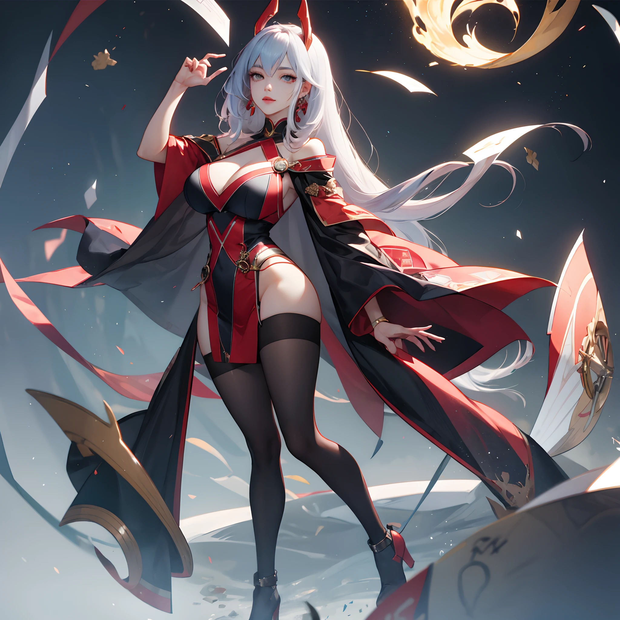 Non-anime beauty in black stockings and doctor costumes,Charming,big breasts beautiful,cg render,long whitr hair,