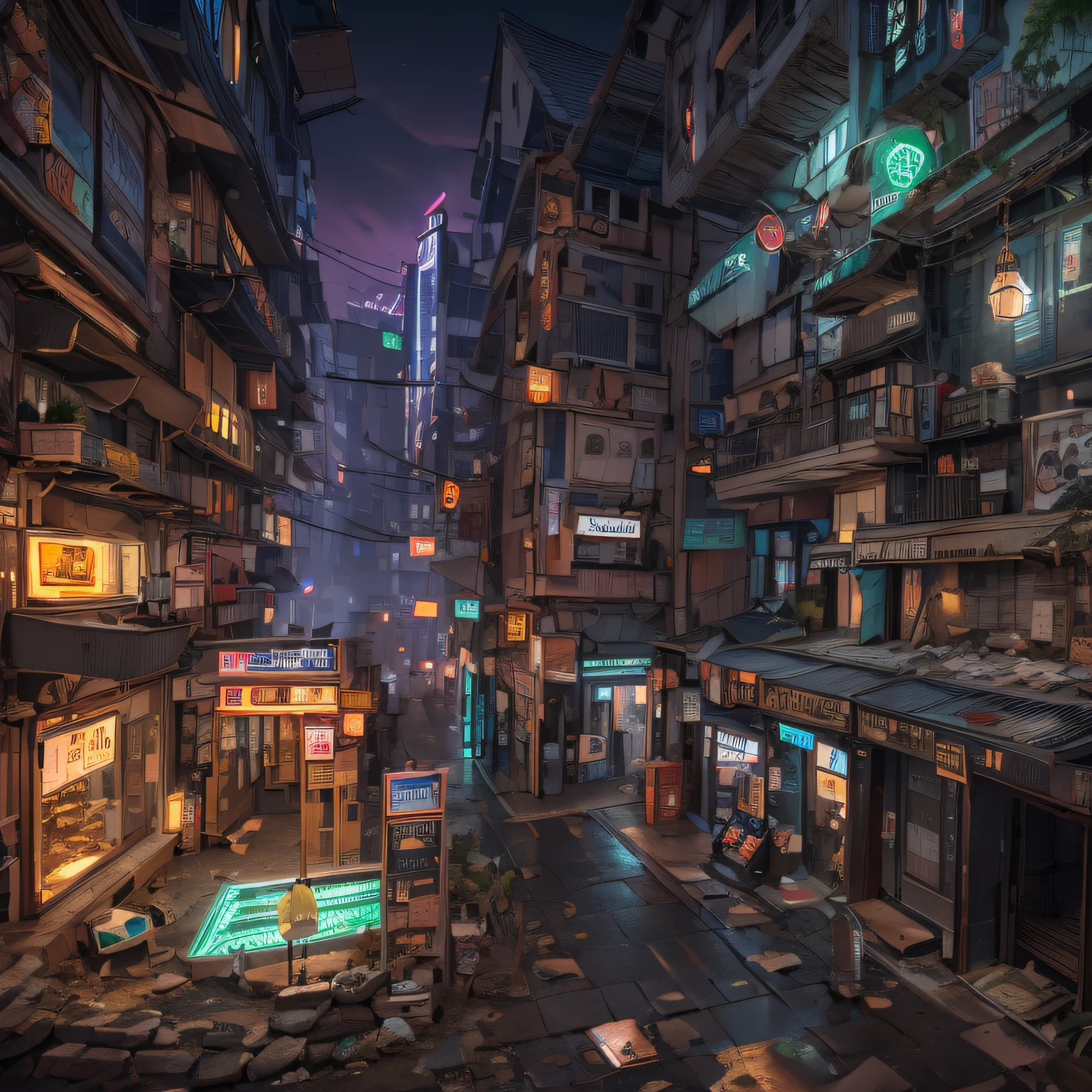 Mars Backstreets,deep in the night,International city,Bread block stone floor,Silver Fire Bonsai Cyberpunk,hyper HD,disuse,run-down,