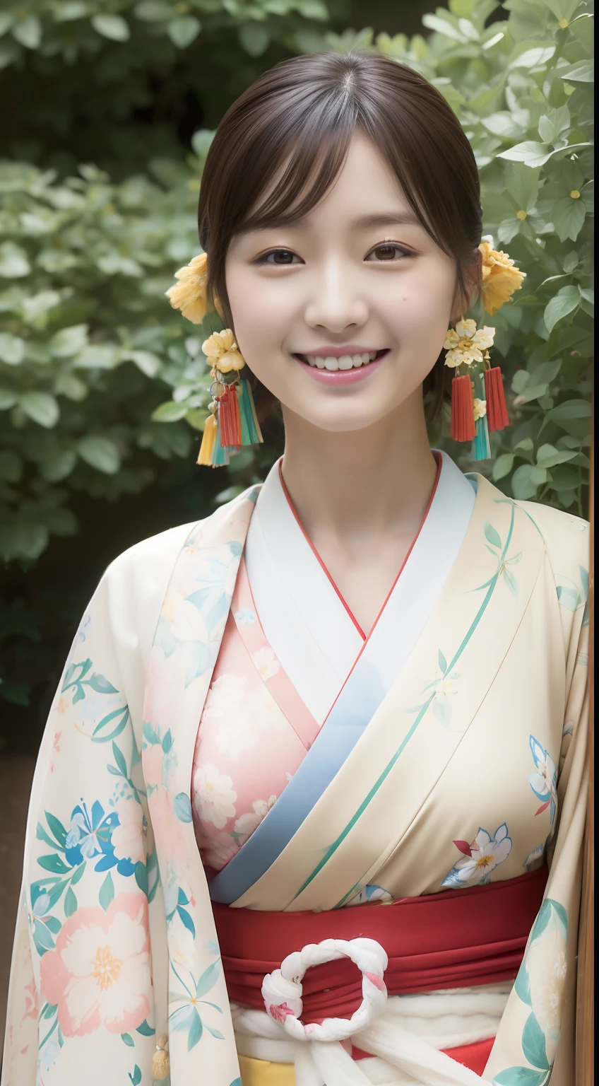 ((Japan traditional beautiful kimono))、((full bodyesbian))、((masutepiece, Highest Quality, super definition, hight resolution)), appearance々Pose、(Two slender women of Japan, 28 years old), sony a7, Film grain, Photorealsitic, , diffuse reflection, colorful shiny particles, Lens Flare, Soft lighting, dark brown hair, ((Hair UP)), (Colorful Fine Floral Pattern:1.4), (Thin hair ornament:1.3), hyperdetailed face, Detailed eyes, Double eyelids, huge tit、 ((Japan garden space))、 hightquality、a smile