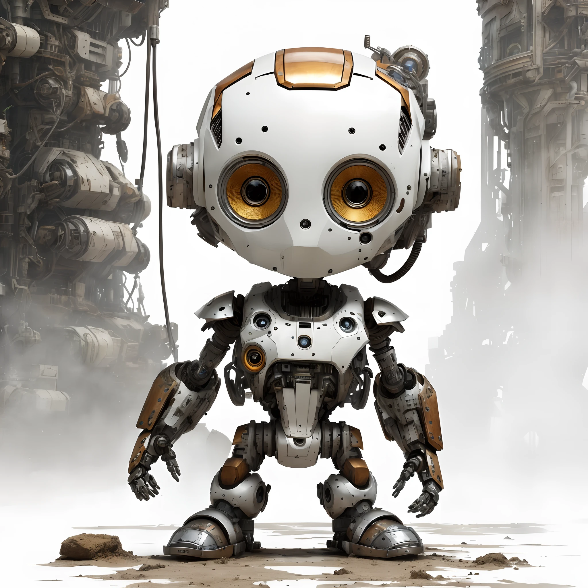 There is a robot standing in the soil, cute humanoid robot, cute elaborate epic robot, Cute robot, beautiful robot character design, 2D Kid Robot, Portrait of a futuristic robot, anime robotic mixed with organic, Future Robot, futuristic Mecha robot, the mekanik doll, humanoid character, concept robot, White Robot, robot concept art, Steampunk Robot