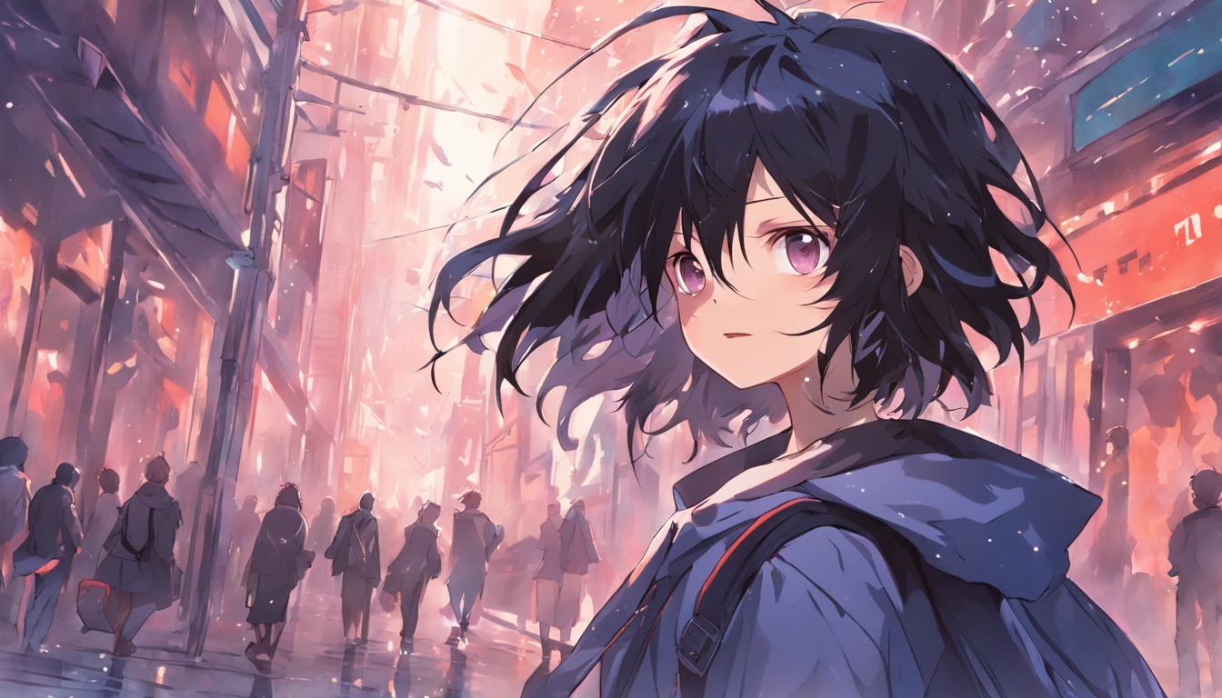Eighteen-year-old anime boy,University gates,wearing school bag,Black hair