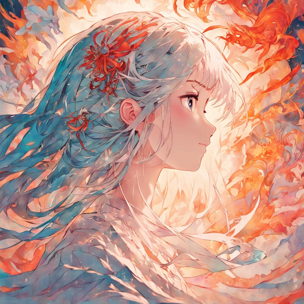 (White background:1.4),(Silhouette of a girl's head, Eyes closed, colorfull long hair, Oriental elements),(Chinese illustration:1.3,paper art:1.3, Quilted paper art:1.2),( reasonable design, Clear lines, High sharpness,Best quality, Very detailed, Masterpiece, movie light effect, 4K )