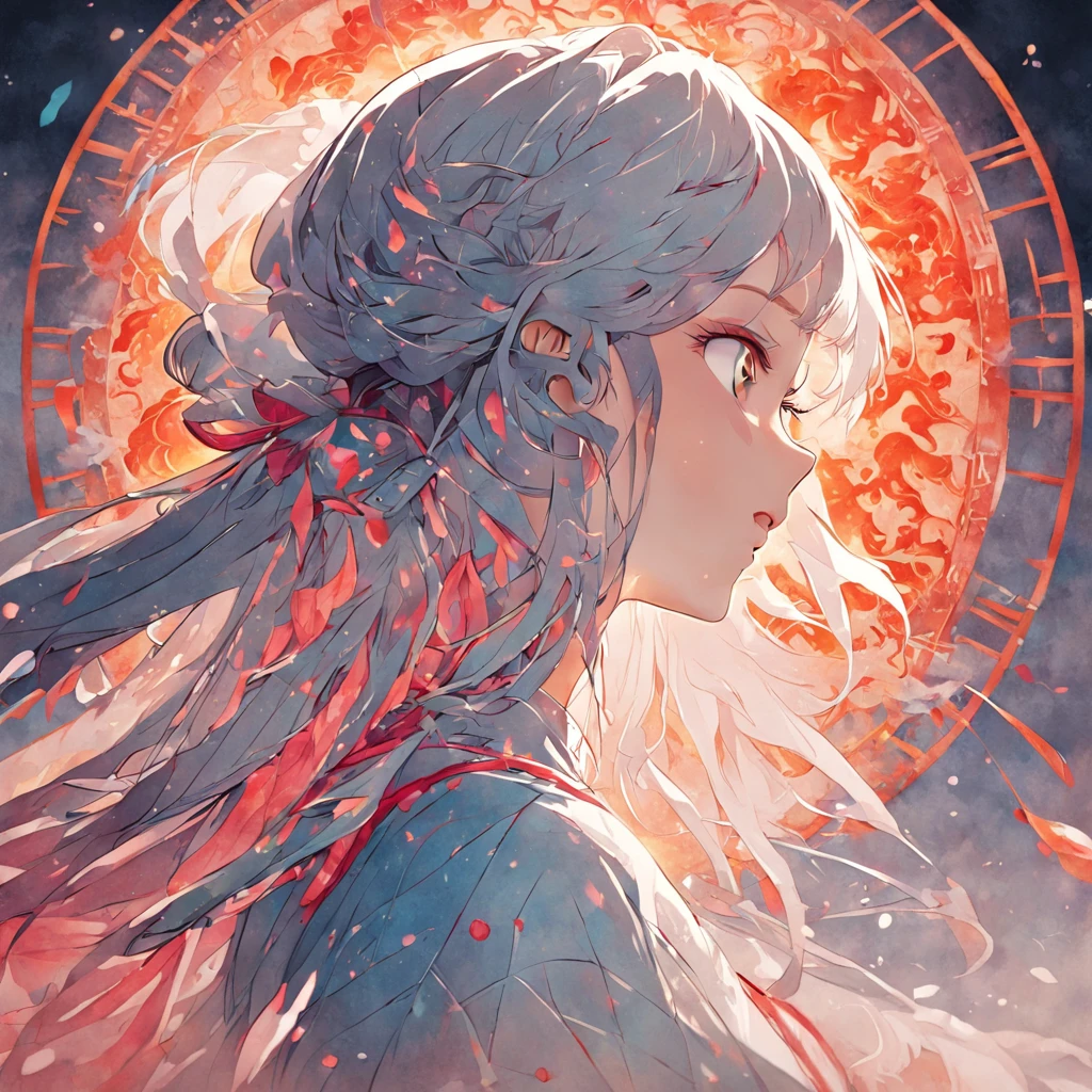 (White background:1.4),(Silhouette of a girl's head, Eyes closed, colorfull long hair, Oriental elements),(Chinese illustration:1.3,paper art:1.3, Quilted paper art:1.2),( reasonable design, Clear lines, High sharpness,Best quality, Very detailed, Masterpiece, movie light effect, 4K )