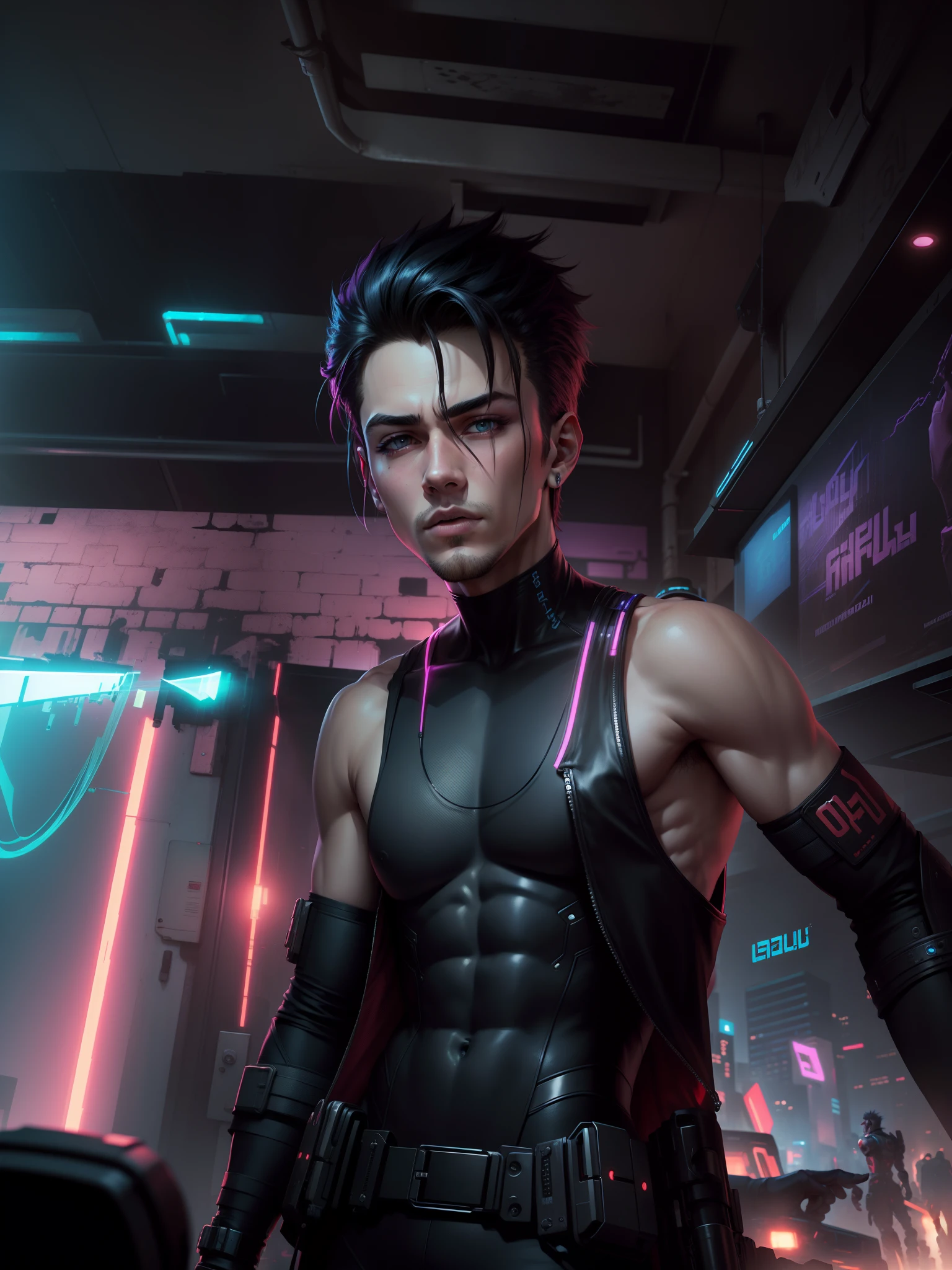 change background cyberpunk handsome boy  realistic face