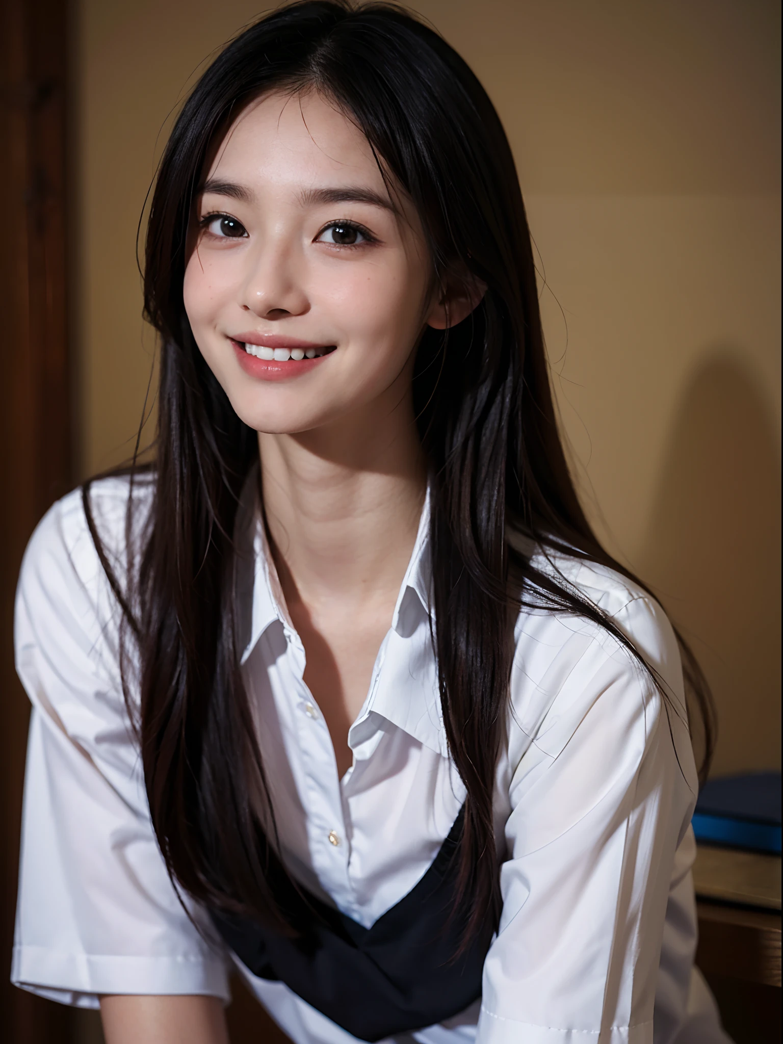 ittle girl, japanese ,happy smile, pornography, (sadistic smile), (school uniform), (()), school, RAW photo, realistic,(vibrant detail, beautiful background, absurdres, octane render, illustration, an extremely delicate and beautiful, embarrassed, extremely detailed,