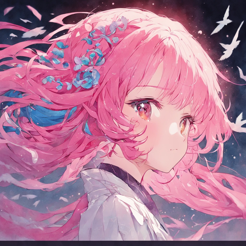 (White background:1.4),(Silhouette of a girl's head, Eyes closed, Long pink blue hair, Oriental elements),(Chinese illustration:1.3,paper art:1.3, Quilted paper art:1.2),( reasonable design, Clear lines, High sharpness,Best quality, Very detailed, Masterpiece, movie light effect, 4K )