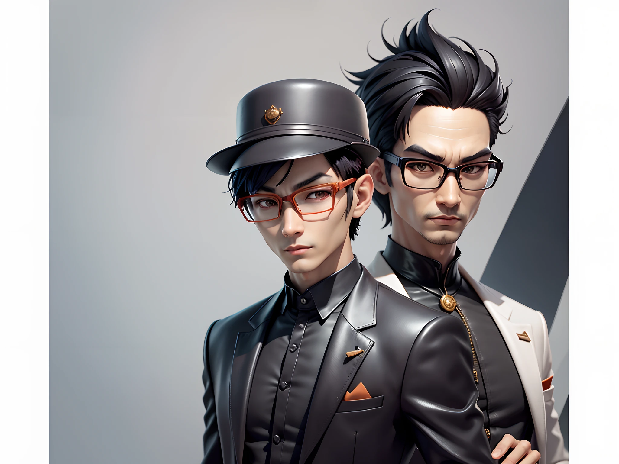 Young man with oriental face in leather hat, tiger, oriental face in formal suit, short black hair, silver glasses, digital painting, 3D character design by Mark Clairedon and Pixar and Hayao Miyazaki and Akira Toriyama, the illustration is a high-definition illustration in 4K resolution with very detailed facial features and cartoon-style visuals.