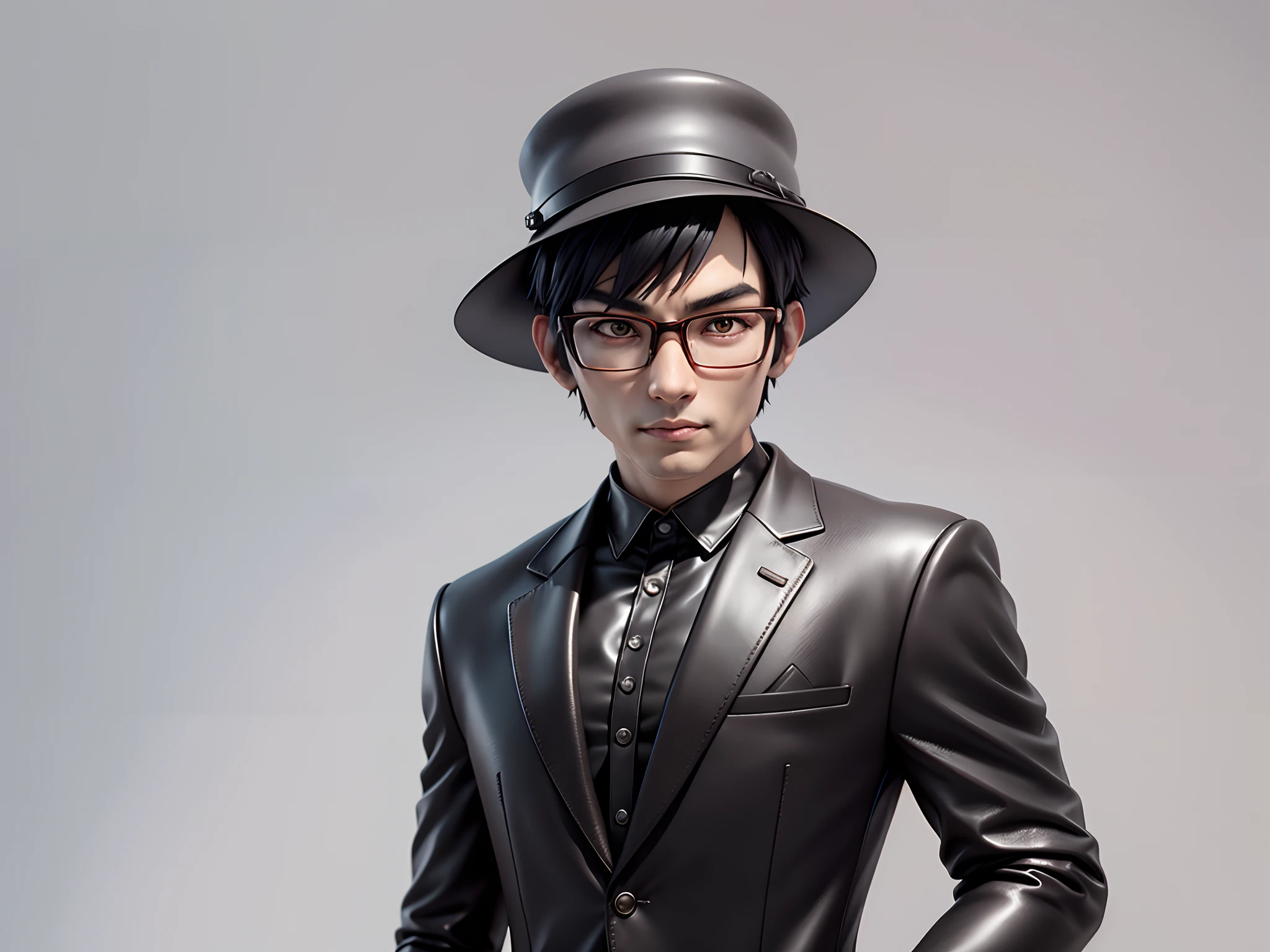 Young man with oriental face in leather hat, tiger, oriental face in formal suit, short black hair, silver glasses, digital painting, 3D character design by Mark Clairedon and Pixar and Hayao Miyazaki and Akira Toriyama, the illustration is a high-definition illustration in 4K resolution with very detailed facial features and cartoon-style visuals.
