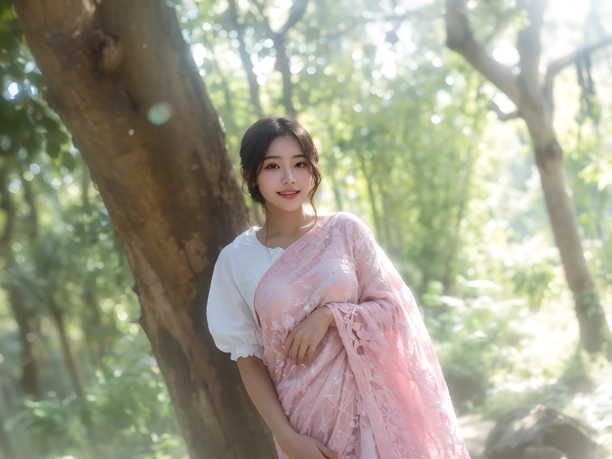Close-up of faces,1 girl,happy,Delicate face,Smooth skin, ( bokeh, Out of Focus, Soft Lighting, God Ray, UHD)