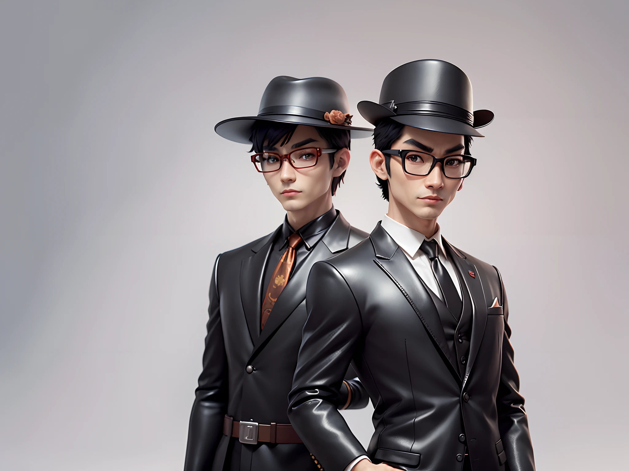 Young man with oriental face in leather hat, tiger, oriental face in formal suit, short black hair, silver glasses, digital painting, 3D character design by Mark Clairedon and Pixar and Hayao Miyazaki and Akira Toriyama, the illustration is a high-definition illustration in 4K resolution with very detailed facial features and cartoon-style visuals.