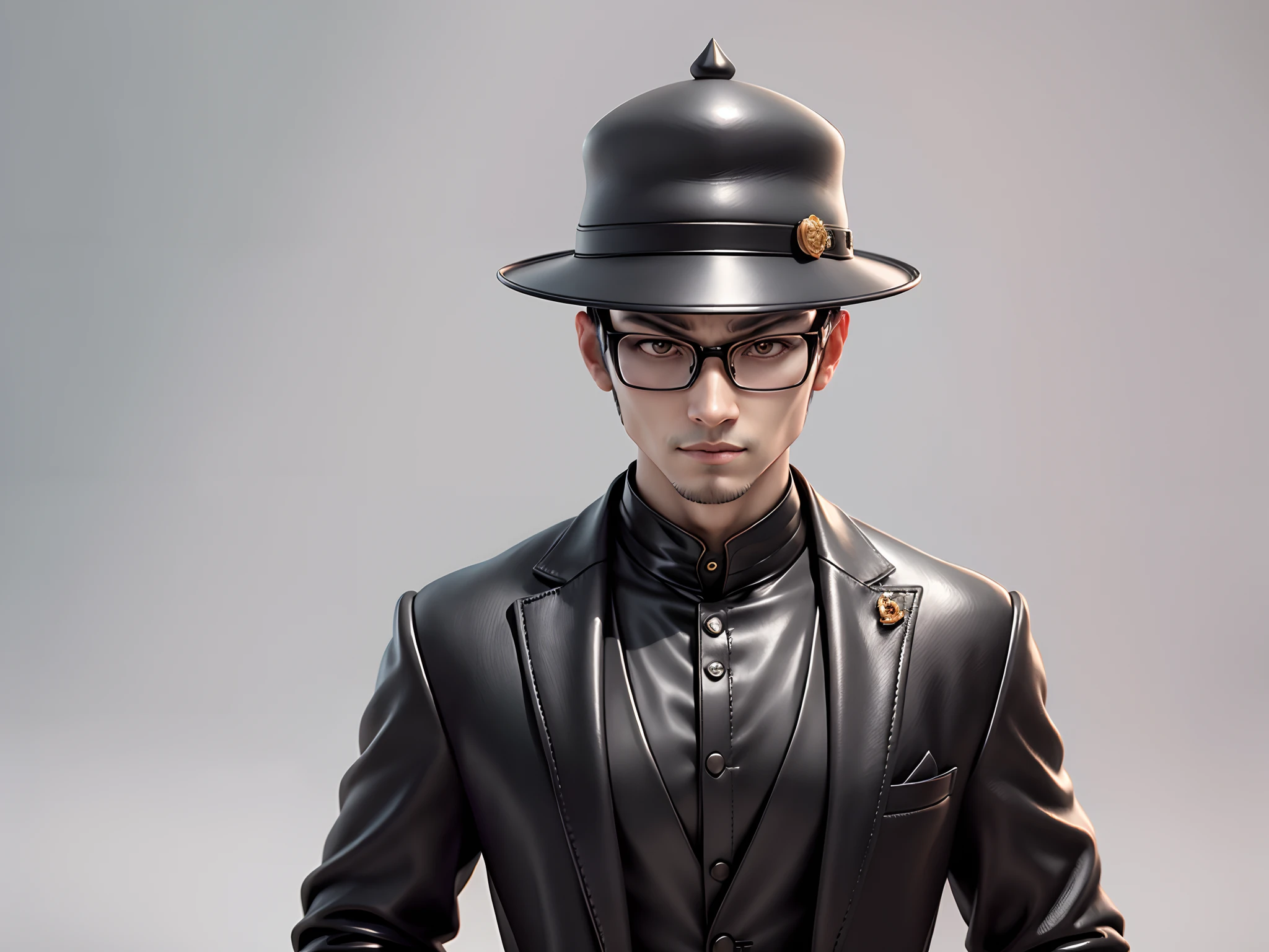 Young man with oriental face in leather hat, tiger, oriental face in formal suit, short black hair, silver glasses, digital painting, 3D character design by Mark Clairedon and Pixar and Hayao Miyazaki and Akira Toriyama, the illustration is a high-definition illustration in 4K resolution with very detailed facial features and cartoon-style visuals.