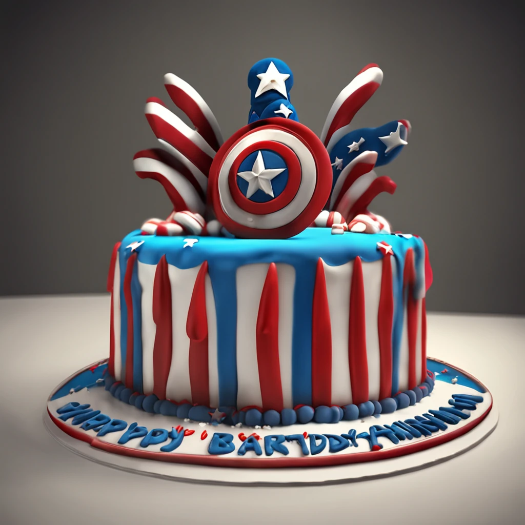 birthday cake captain america , cinematic, joyful, hyper-realistic, highly detailed, high-quality image, birthday cake captain america colors