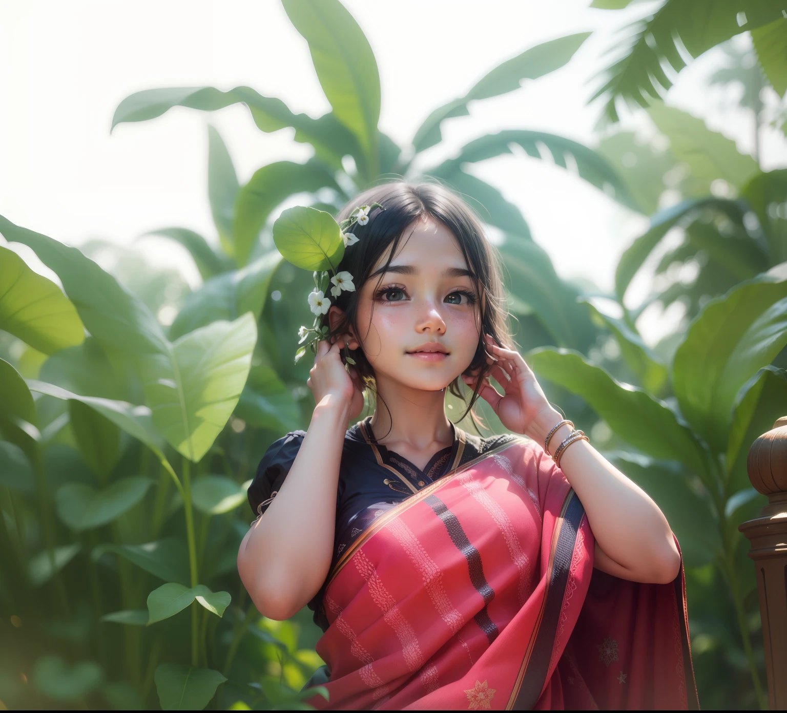 Close-up of faces,1 girl,happy,Delicate face,Smooth skin, ( bokeh, Out of Focus, Soft Lighting, God Ray, UHD)