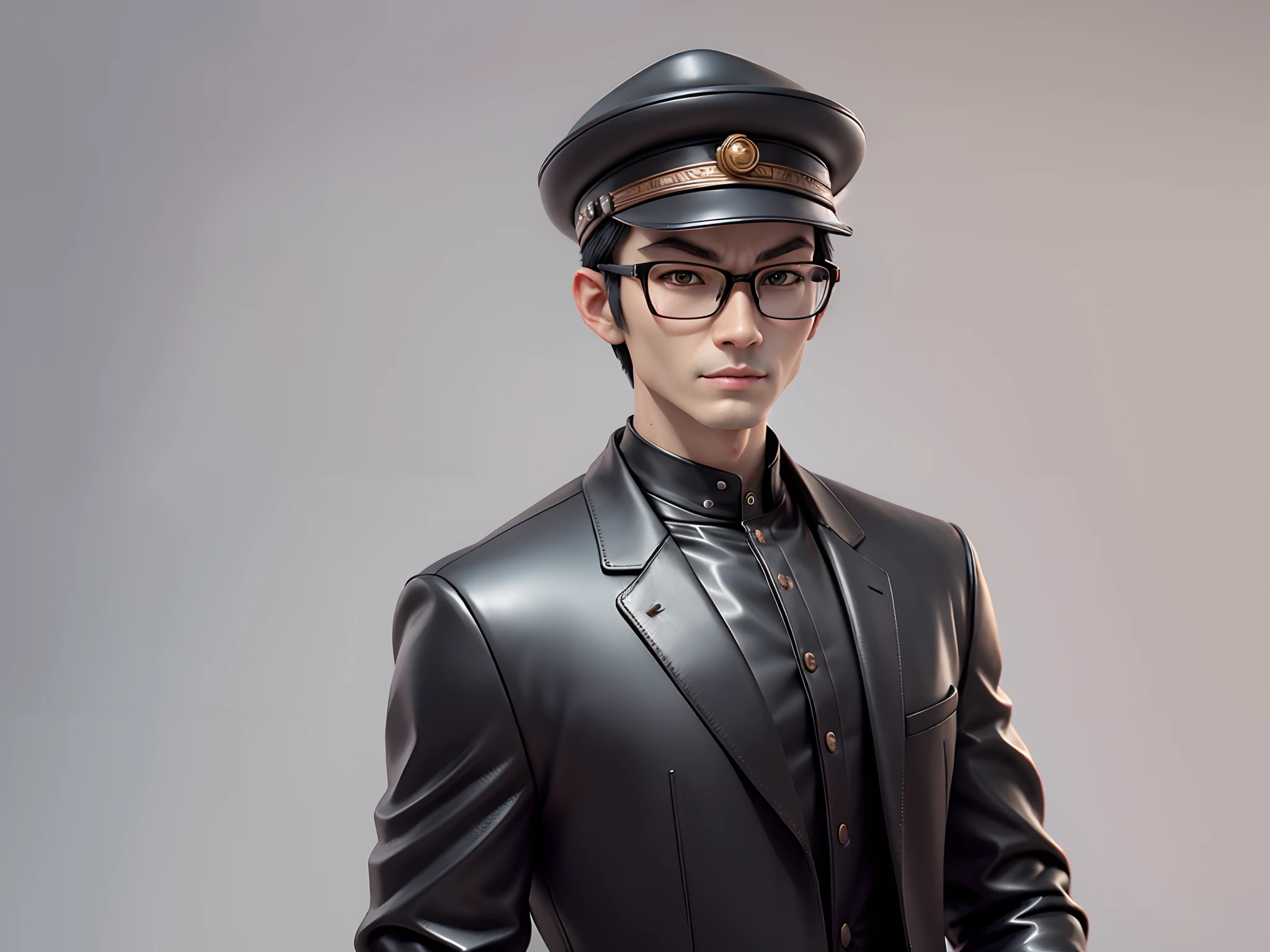 Young man with oriental face in leather hat, tiger, oriental face in formal suit, short black hair, silver glasses, digital painting, 3D character design by Mark Clairedon and Pixar and Hayao Miyazaki and Akira Toriyama, the illustration is a high-definition illustration in 4K resolution with very detailed facial features and cartoon-style visuals.
