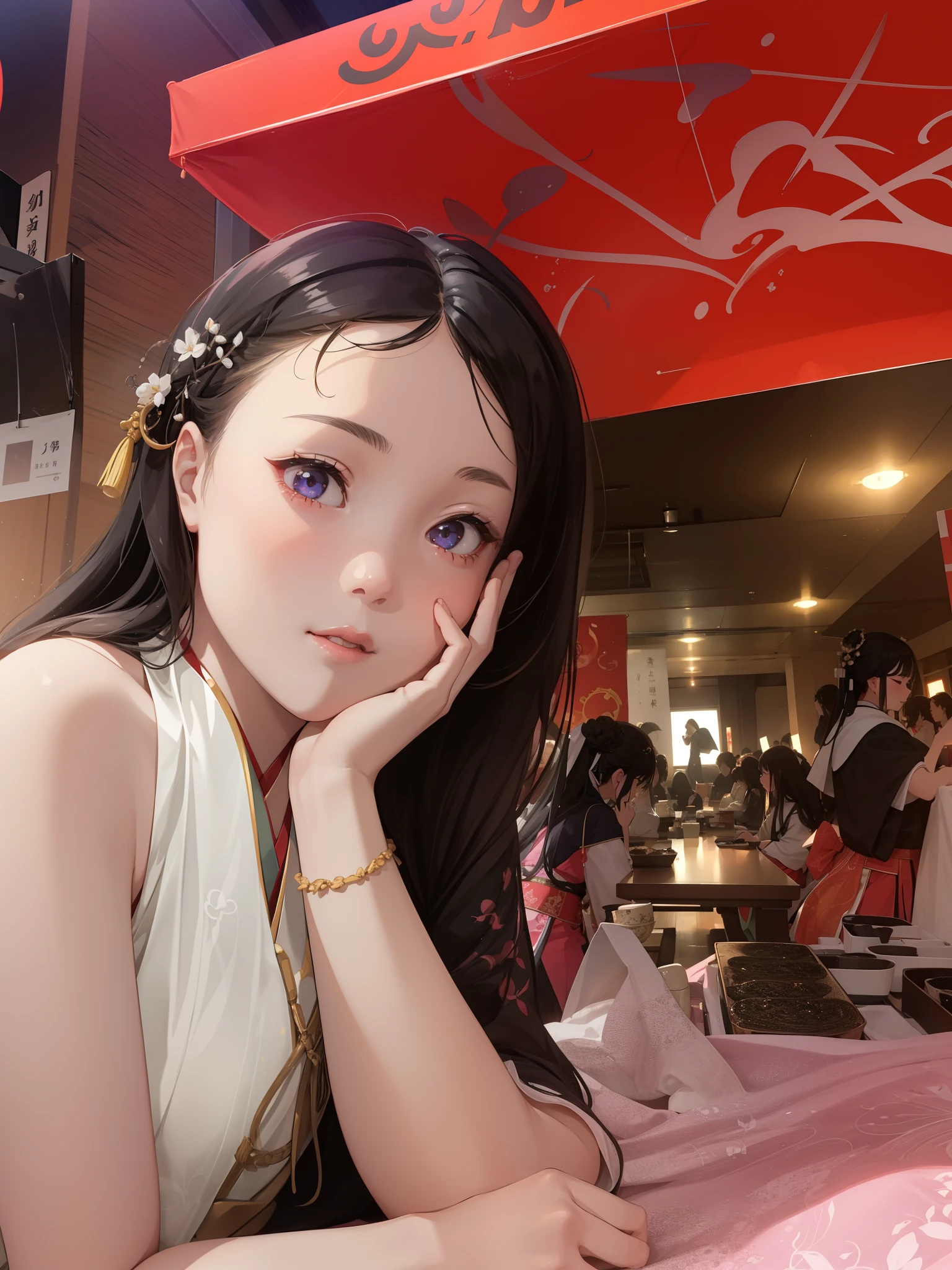 1girl, (hanfu), glowing, sidelighting, wallpaper,