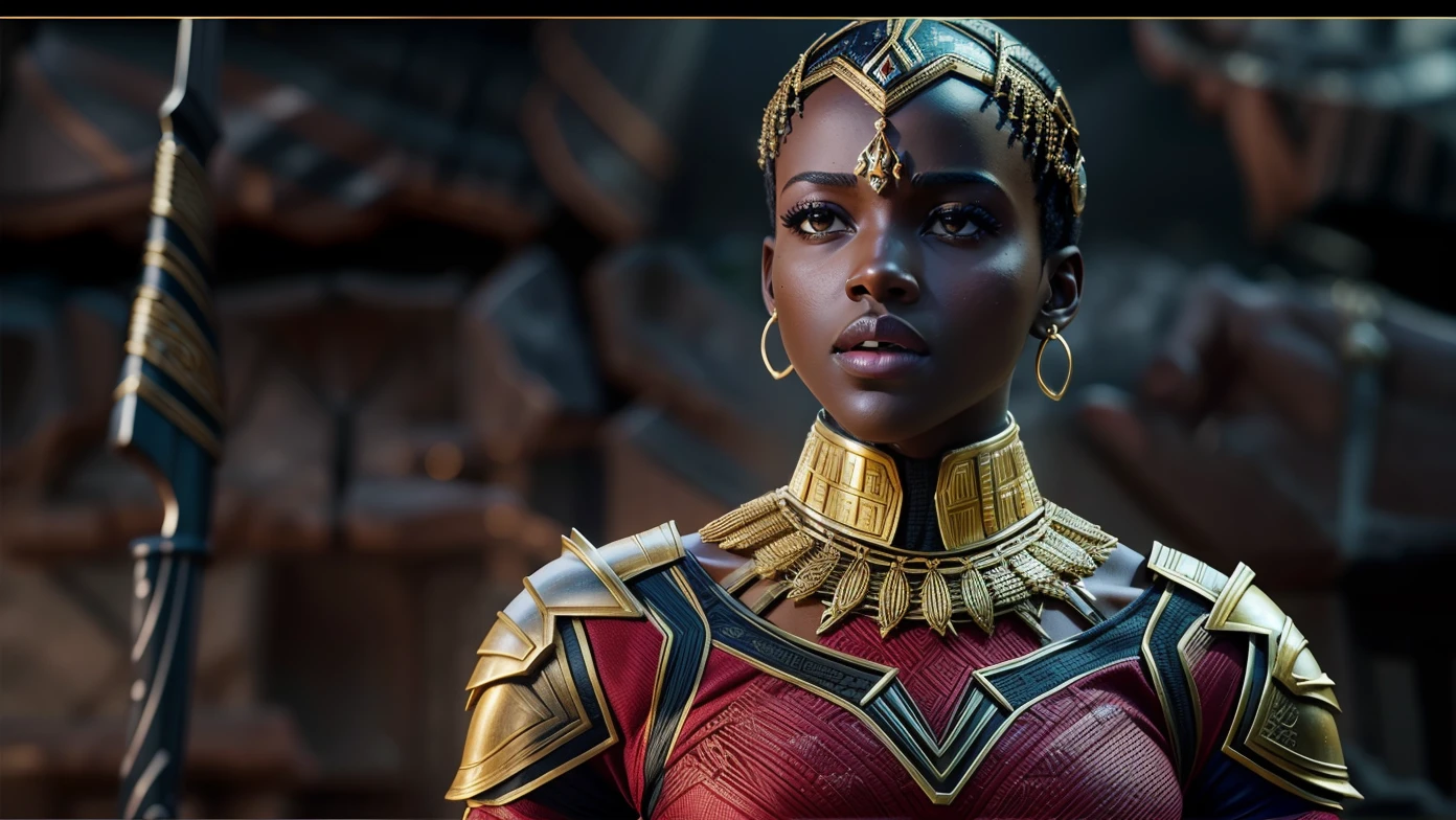 "pantera negra: A Batalha de Wakanda: The Rise of Okoye"
Em meio ao caos da batalha que assola Wakanda, The dark and stormy sky lights up periodically with lightning, revealing the character played by Lupita Nyong'o in a super realistic 3D representation. She personifies strength and loyalty as Okoye, a comandante das Dora Milaje, a guarda real de Wakanda.
Vestida com seu traje de assinatura, Lupita Nyong'o surge como Okoye, with a shaved head, transmitindo uma imagem de poder e destemor. Every detail of the costume is meticulously recreated in 3D, From the intricate details of the necklace to the sheen of the golden armor that protects your body.
With an elegant and lethal spear in his hand, Lupita Nyong'o dominates the scene with her imposing presence. The light of the rays illuminates his determined expression, as she faces the invaders with incredible skill. Okoye's every move and every move is captured in stunning detail, ressaltando sua agilidade e maestria nas artes marciais.
The battle takes place amid the majestic scenery of Wakanda. A paisagem exuberante, rica em detalhes e texturas, ganha vida em 3D, transporting the public to the hidden realm. Realistic visual effects and 3D technology create an immersive experience, where every confrontation and explosion can be felt as if it were happening before the viewer's eyes.
"pantera negra: A Batalha de Wakanda: The Rise of Okoye" It's an ode to the courage and determination of an iconic character from the film. Lupita Nyong'o entrega uma performance arrebatadora, highlighting Okoye's power and leadership amid the storm of battle.
Get ready for an unforgettable 3D cinematic experience, where Lupita Nyong'o brings Okoye to life with an incredible interpretation. Junte-se a ela na defesa de Wakanda, testemunhando a grandiosidade do reino e a bravura de seus guerreiros em todo o seu esplendor tridimensional.